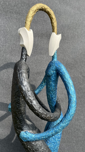 Laurent Messager - Couple bleu (Buste)(Ciment armé, polychromie patines, Pierre de taille, Socle béton/marbre)